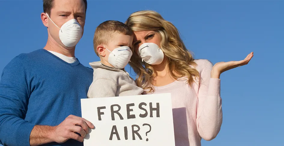 Family with masks