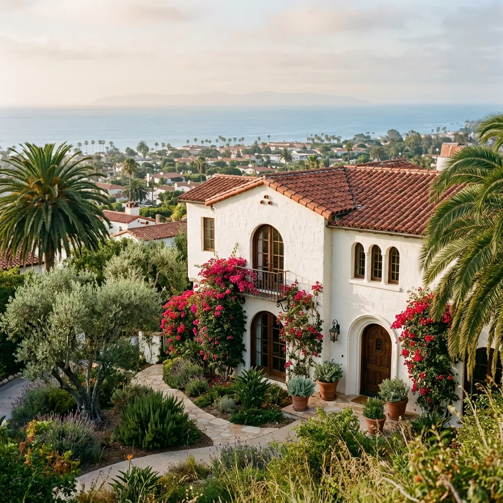 A coastal view over Santa Barbara toward the Riviera hillside neighborhoods
