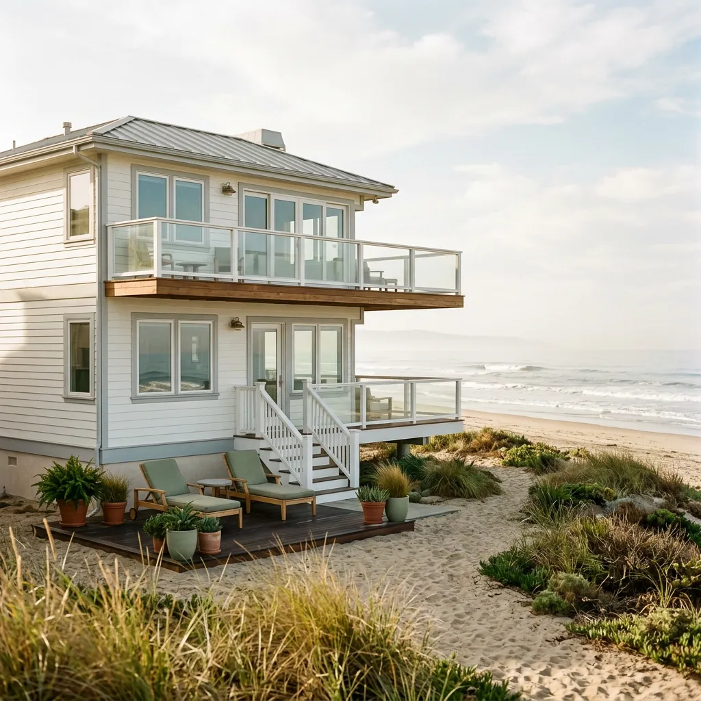 A coastal cottage near Hollywood Beach in Oxnard with a damp, salt-worn exterior