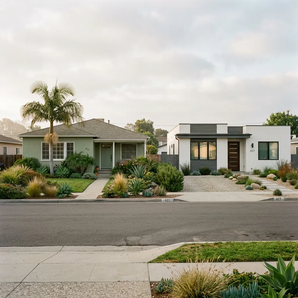 A 1962 Oxnard ranch home beside newer construction, illustrating the mix of housing stock in the city
