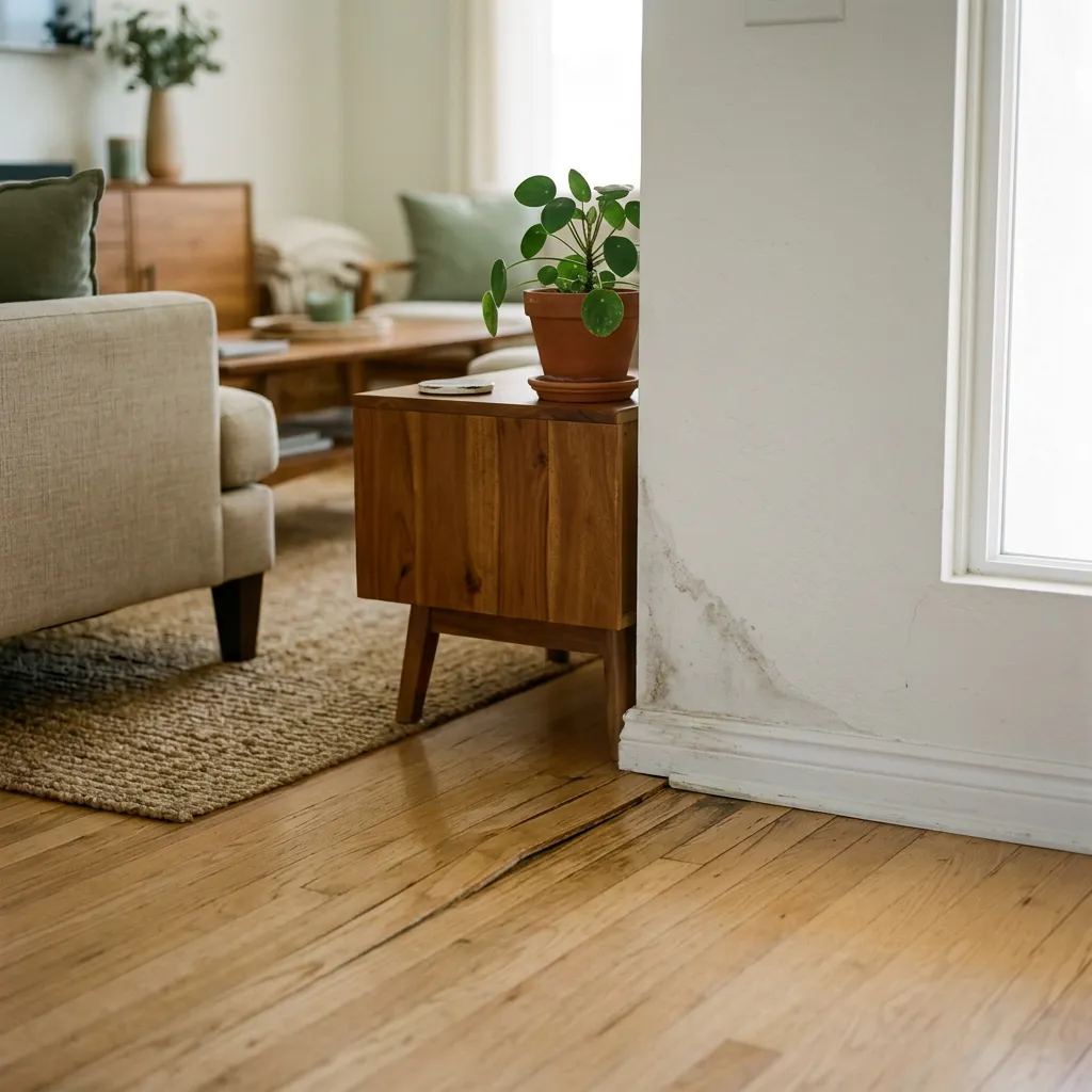 A certified inspector pulling an air sample in a Ventura living room