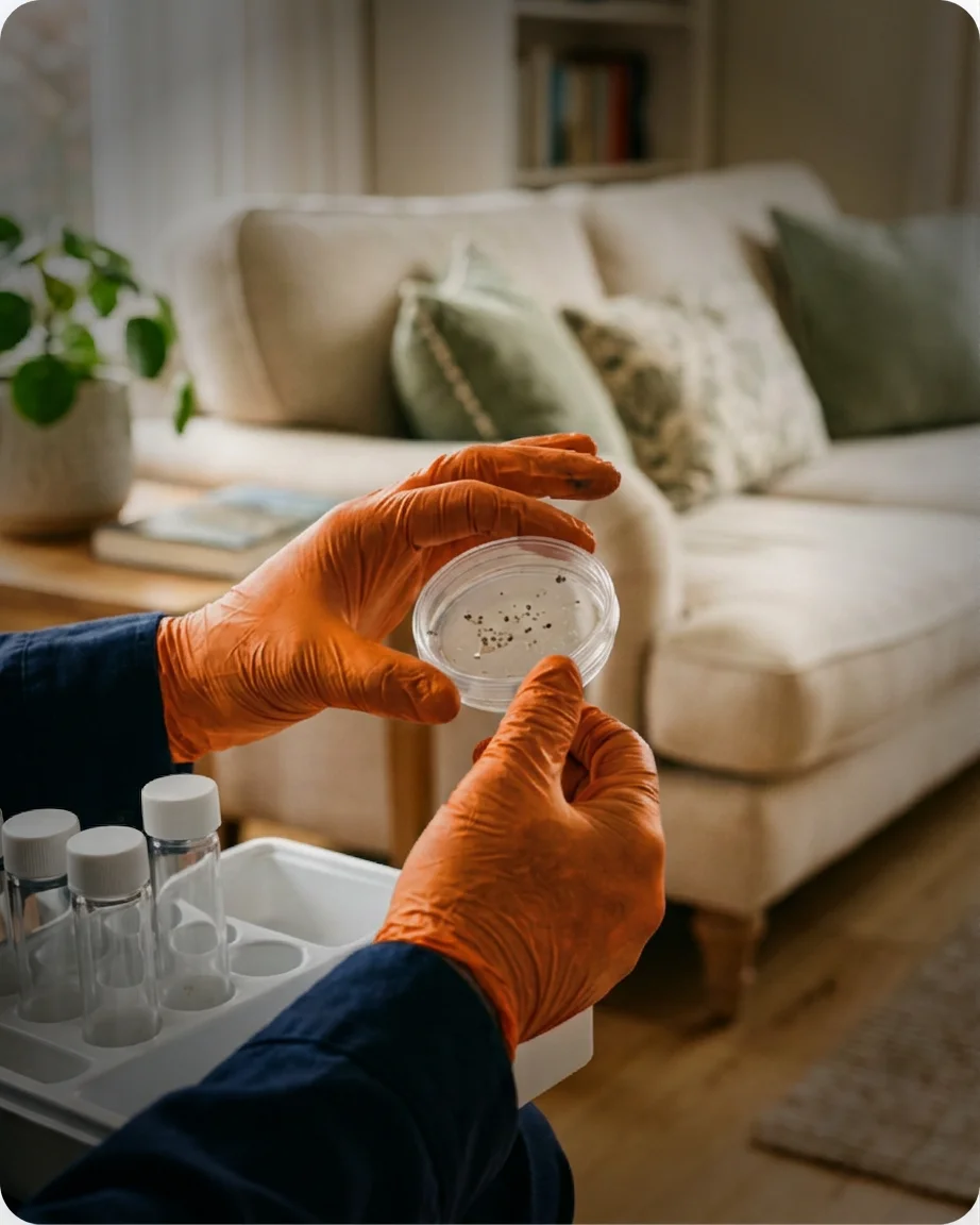 Inspector examining an air sample petri dish