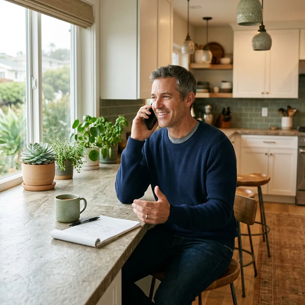 An inspector explaining a mold report to a homeowner at the kitchen table